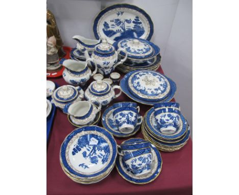 Booth's 'Real Old Willow' Blue-White Tea Dinner Service, A 8025 approximately fifty one pieces, tureens, coffee pot, tea pot,