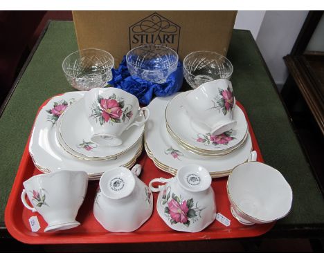 A Set of Six Stuart Crystal Glass Sundaes, in original box, Coronet tea service of eighteen pieces.