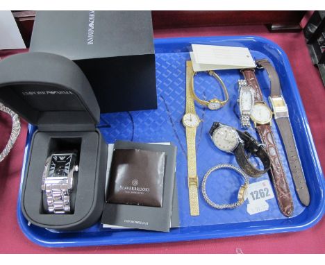 Ingersoll Mechanical Gent's Wristwatch, Rotary, Emporio Armani, Oris and four others:- One Tray.