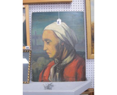 Franz Krowolck?, Portrait Study of a Gentleman, wearing white head scarf and red jacket, oil painting, signed and dated 1941,
