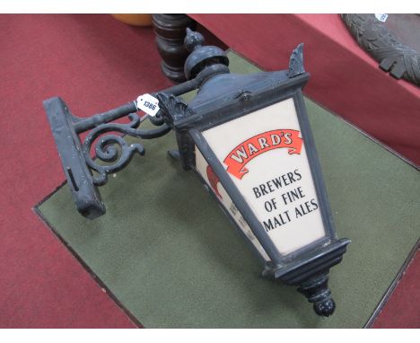Ward's Brewers of Fine Malt Ales Metal Wall Bracket Lamp, with lettering, plastic panels, approximately 59cm high.