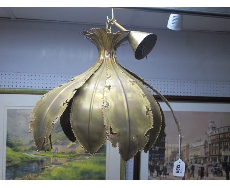 Holm Sorenson, Danish, Brutalist Torch Cut Patinated Brass Onion lamp, numbered 6395 to makers paper label, approximately 34c