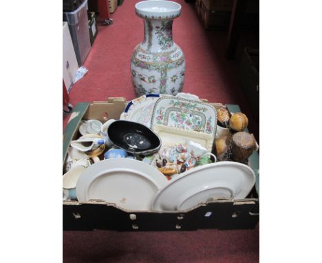 Poole '31' Vase, 9cm high Devon tongue plate, bread plate Wedgwood and other ceramics, two bottles etc:- One Box. Large Chine