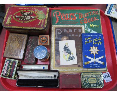 A XIX Century Pears Blotting Book with Dictionary and Atlas, Tiny Tots playing cards, 1937 cheroot holder, vintage tins.