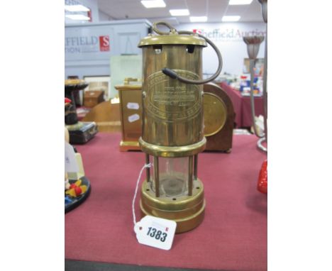 Aberaman Colliery Miners Lamp in Brass, 22cm high with handle down.