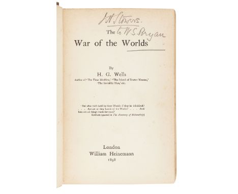 WELLS, H. G. (1866-1946). The War of the Worlds. London: William Heinemann, 1898.&nbsp;8vo. Half-title; 16pp. publisher's adv