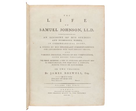 BOSWELL, James (1740-1795). The Life of Samuel Johnson. London: Henry Baldwin for Charles Dilly, 1791.2 volumes, 4to (255 x 1