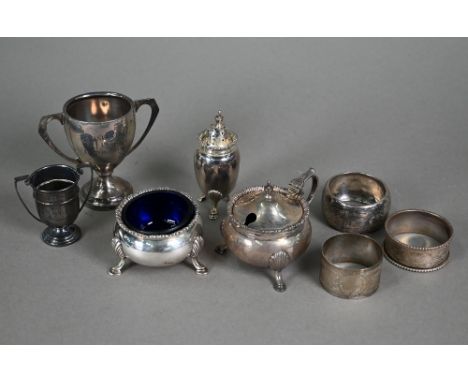 A cased set of six old English pattern teaspoons, Walker &amp; Hall, Sheffield 1958, to/w a cased pair of heavy engine-turned