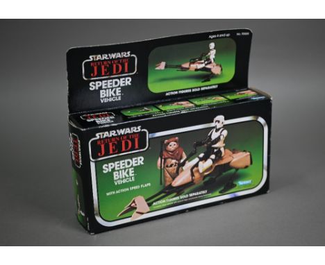 A boxed Kenner Star Wars Return of the Jedi Speeder Bike Vehicle with Action Speed Flaps, box sealed with tape, no warranty o