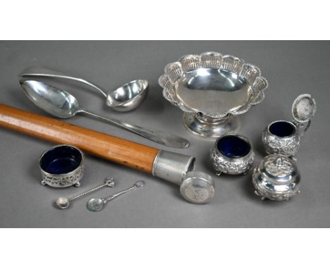 A George III silver old English pattern sauce ladle, London 1815, to/w a small stemmed&nbsp;bonbon dish&nbsp;Birmingham 1929,