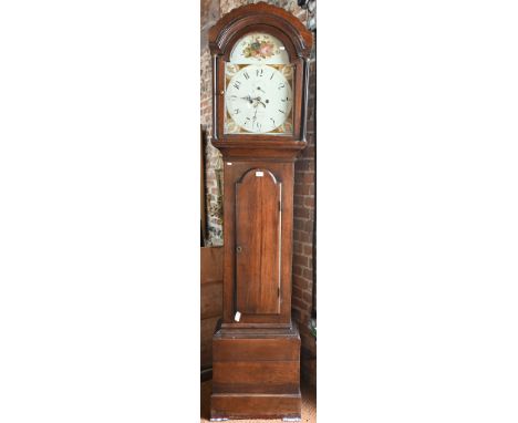 Edw. Elliot, Lenham, a 19th century 8-day oak longcase clock, the enamelled arched dial with subsidiary seconds and arched da