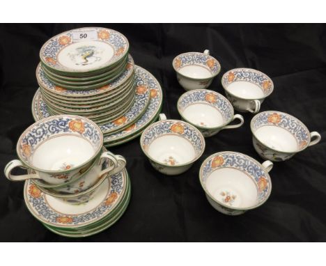 An early 20th Century Wedgwood Oriental crane pattern part tea service, manufactured for James Powell & Sons Whitefriars Glas