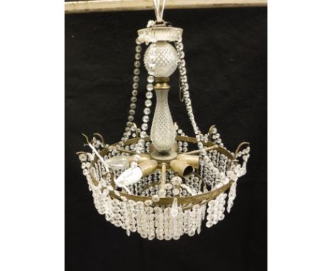 An early to mid 20th Century glass and brass ceiling light
