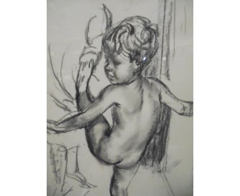 ATTRIBUTED TO JAMES ARDEN GRANT (1887-1974) "Young child kicking his left leg in the air", a nude portrait study, charcoal, u