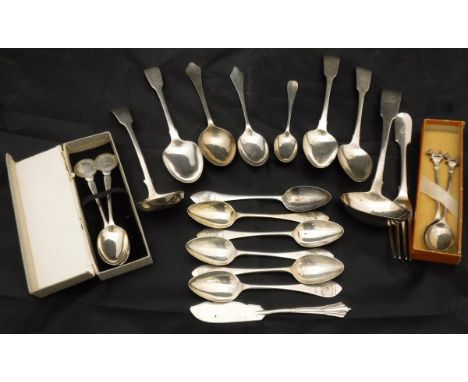 A collection of silver spoons etc to include a set of six silver teaspoons inscribed "The Scottish Terrier Club Scotland" dep