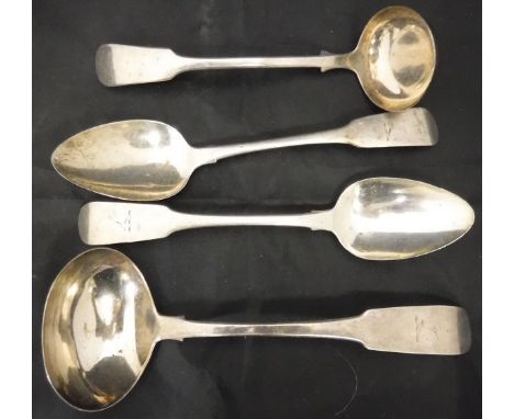 A George III silver sauce ladle initialled "J W A " to base (Dublin 1818) bears makers mark "S B I M" possibly Beer and Moor 