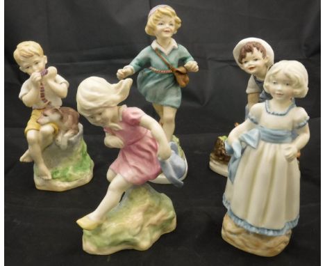A collection of five Royal Worcester figurines modelled by F G Doughty including "March" (3454), "June" (3456), "Thursday's c