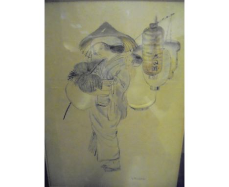 KATIE BLACKMORE (1913-1950) "Traditionally dressed Chinese lady with infant", watercolour, signed lower right   CONDITION REP