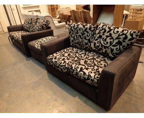 Three seater and two seater settee with matching pouffe CONDITION REPORT: Three seater 210 x 95 cm 