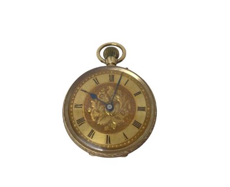 9ct gold cased fob watch, engine turned decoration, import marks, the case 29mm diameter