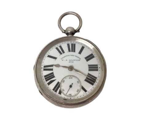 Victorian silver cased 'Coastguard Watch' key wind pocket watch, with white enamel dial, Roman numerals and subsidiary second