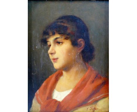 Vittorio Tessari (1860 - c1940), portrait of a senorita, oil on panel, signed 'V. Tessari' lower right, 25cm x 18.5cm, housed
