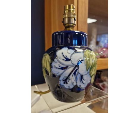 Moorcroft Blue Hibiscus Bedside Lamp - 21cm high
