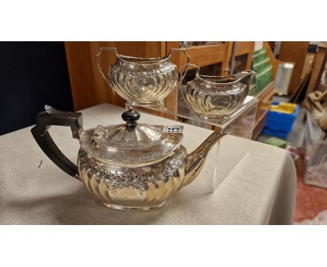 Silver Hallmarked Antique 1892 3pc Tea Service - by Atkin Brothers - total weight 671g