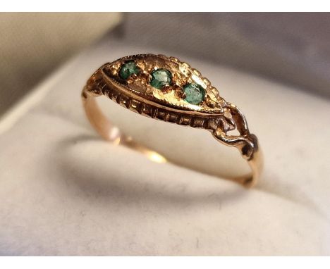 9ct Rose Gold &amp; Emerald Vintage Dress Ring, size R