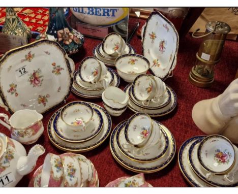 Aynsley Cobalt Blue &amp; Floral Vintage 1930's Tea Service