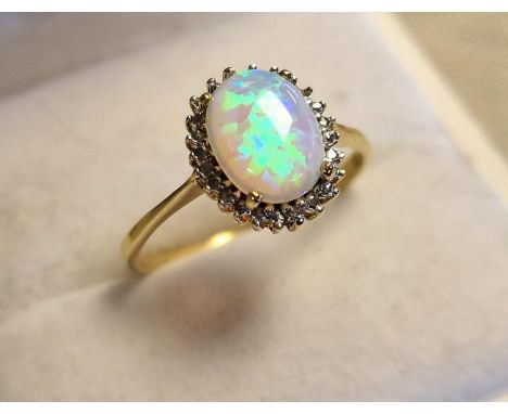 9ct Gold, Opal &amp; Diamond Dress Ring - size P
