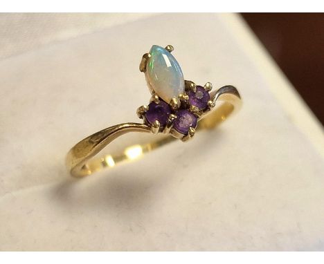 9ct Gold, Opal &amp; Ameythst Dress Ring, size N+0.5