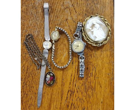 Assorted Silver &amp; Plated Ladies' Watches &amp; Jewellery inc an Antique Brooch