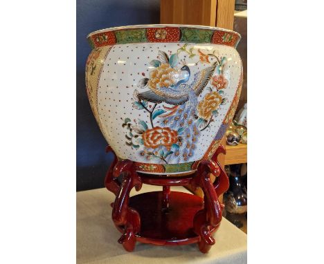 Chinese Floor Planter/Vase &amp; Stand - 48cm inc stand