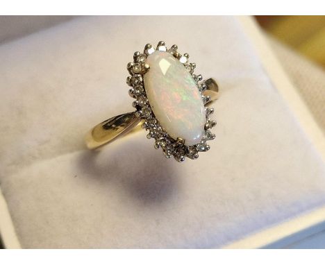 9ct Gold, Opal &amp; Diamond Dress Ring, size K+0.5 &amp; 3g