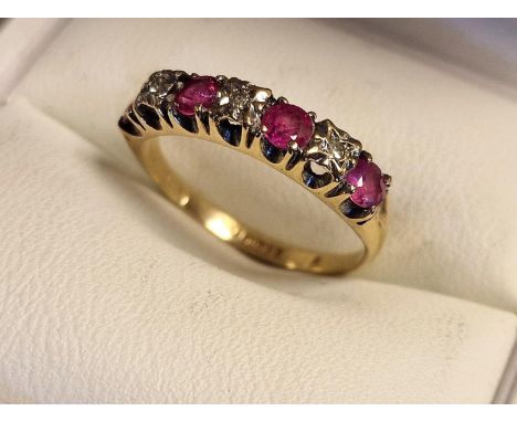 9ct Gold, Ruby &amp; Diamond Half Eternity Ring, size L+0.5 