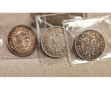 Victorian Silver Half Crown Set of 3 Coins Currency, 1889, 1890 &amp; 1891 - 42.2g &amp; VGC - all coins in plastic sleeves