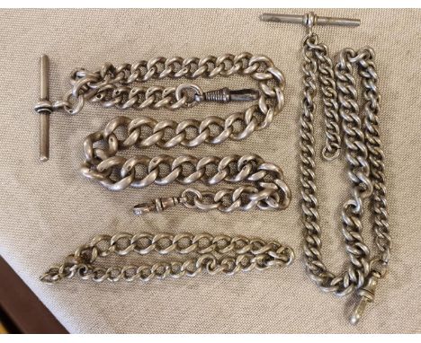 Silver Sterling T-Bar Pocketwatch Curb Chains + one A/F part chain - total 133.15