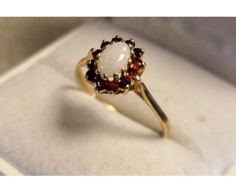 9ct Gold, Opal &amp; Garnet Dress Ring - size N