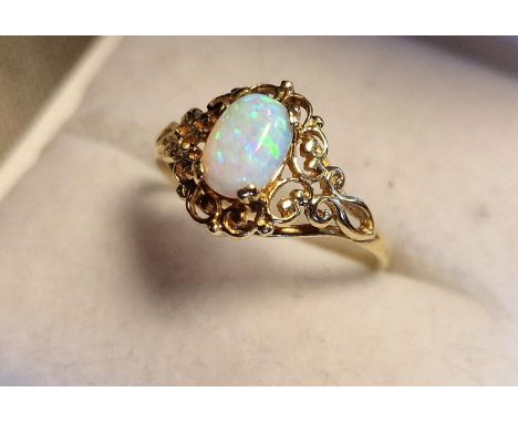 9ct Gold, Opal Dress Ring - size M