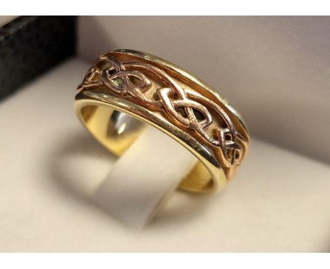9ct Clogau Rose Gold &amp; Yellow Gold Celtic Wedding Band Ring, size P &amp; 7.1g