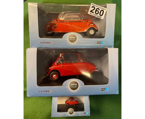 Oxford Automobile Company Collection Of 3 Diecast Model Toy Cars 1:18 Scale Bubble Car &amp; Heinkel Kabine And Miniature Mod