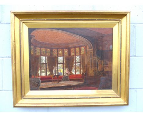 W.M. HANNAH (XIX) A gilt framed oil on canvas, interior sitting room scene with ladies in conversation. Signed bottom right a