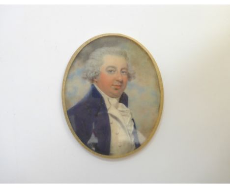 A 19th Century watercolour miniature on ivory oval panel depicting a portrait of a Gentleman, written verso 'Earl Of Tyrconne
