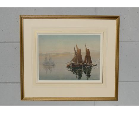 CHARLES ARTHUR HANNAFORD (1887-1972) A framed and glazed watercolour, seascape with fishing vessels. Signed bottom right. Ima