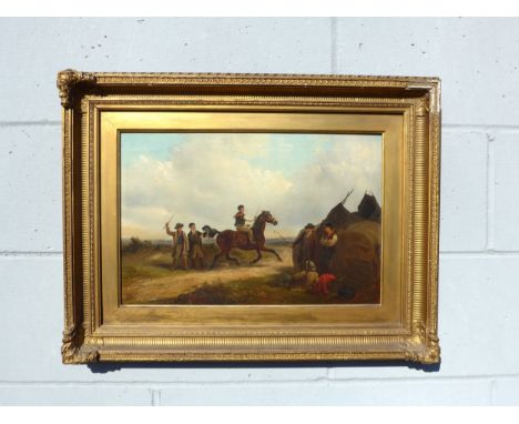 THOMAS SMYTHE (1825-1906) A gilt framed oil on canvas, Racing horse with on-lookers. Signed bottom left. 29.5cm x 44cm. (Fram