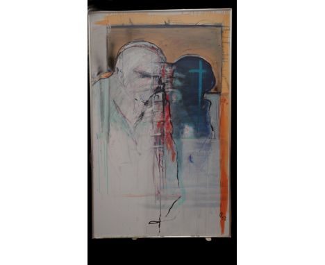 EVE KREUTZKAMP (XX) 1992 German acrylic on canvas, untitled abstract figures - signed, 197cm x 123cm. Framed. Commissioned fo
