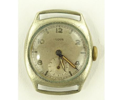 A Vintage Tudor by Rolex cushion cased wristwatch head, stainless steel case with subsidiary seconds dial and 17 ruby movemen