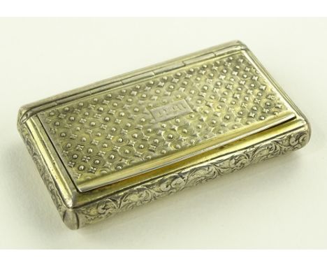 19th century continental silver gilt snuff box, engraved decoration, indistinct marks, length 6.8cm.