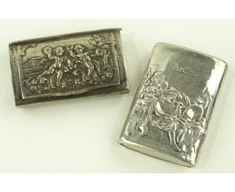 A continental silver vesta case and silver snuff box, length 6cm, (2).